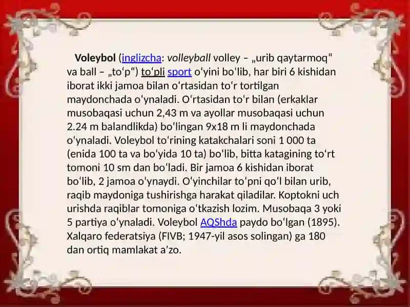 Voleybol o'yinining o'ziga xos xususiyatlari 3