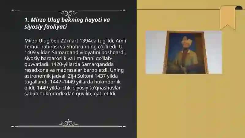 Mirzo Ulug'bek hayoti va faoliyati 3
