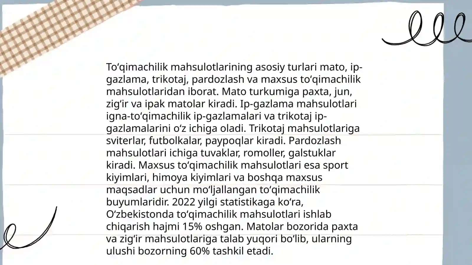 Toʻqimachilik mahsulotlarining asosiy turlari 3