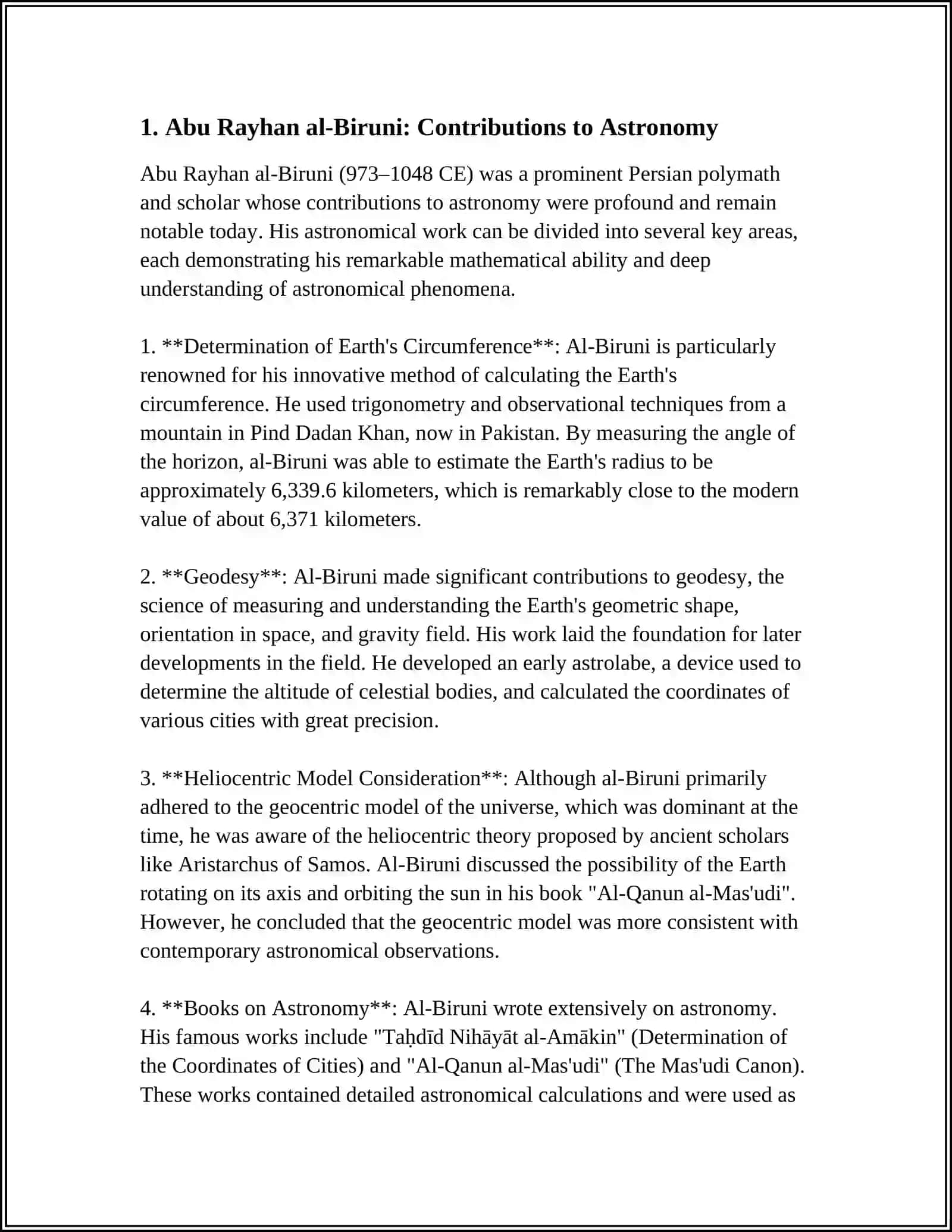 Abu Rayhan al-Biruni: Contributions to Astronomy 3