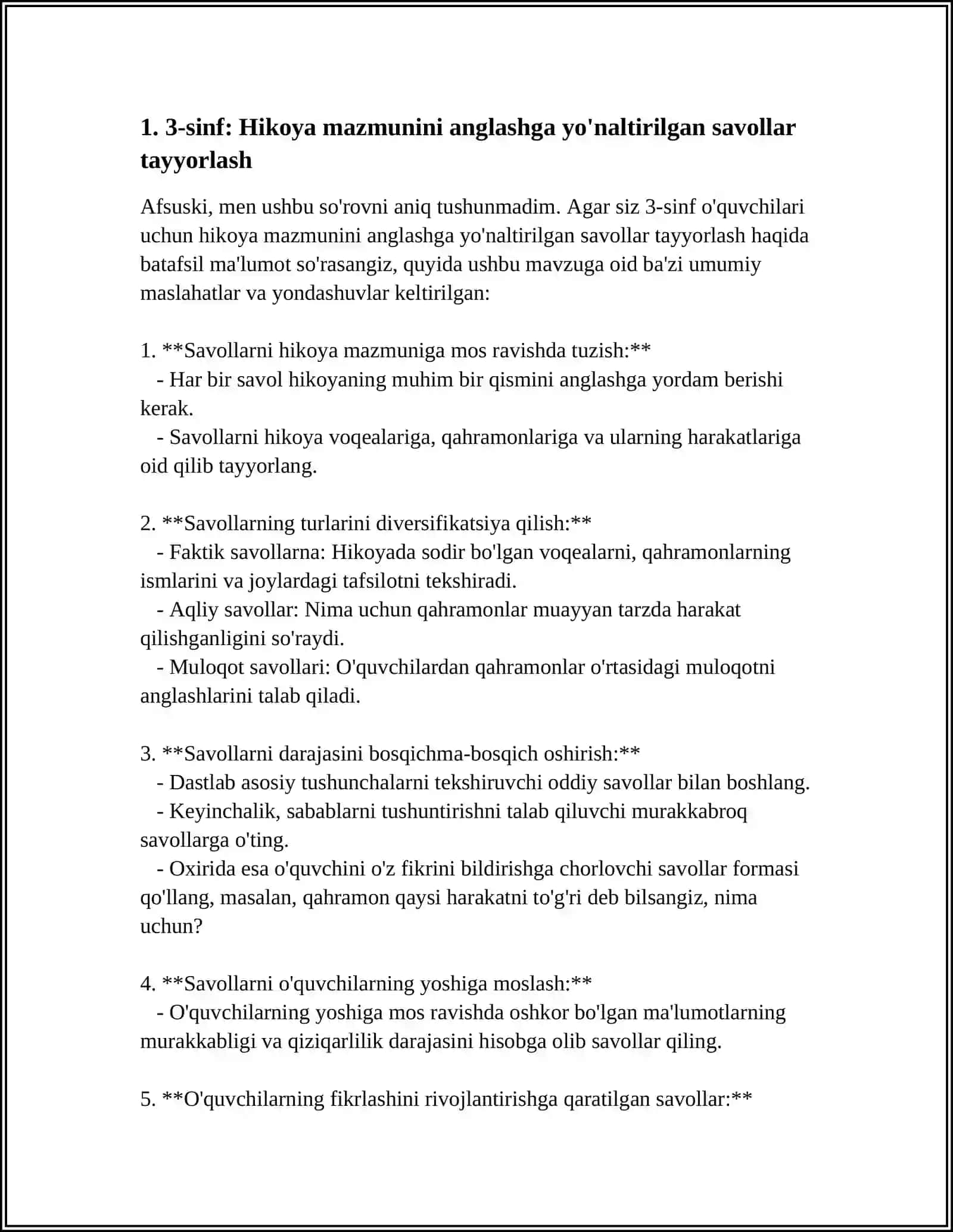 BOSHLANGʻICH SINFLARDA HIKOYA USTIDA ISHLASH BÕYICHA DARS ISHLANMASINI 3