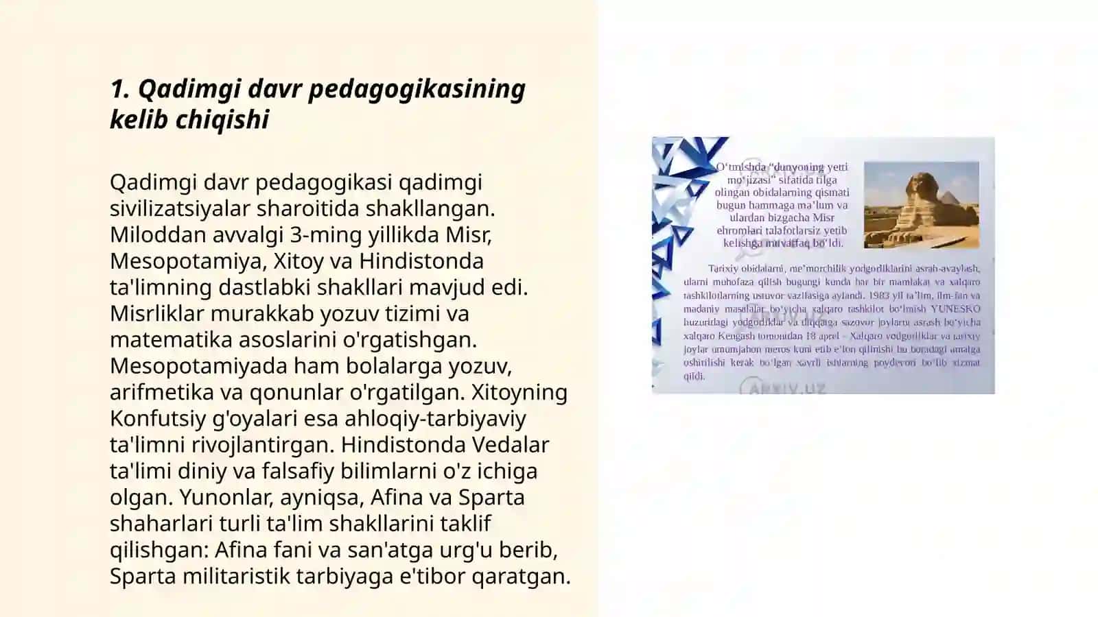 Qadimgi davr pedagogikasining paydo bo‘lishi va rivojlanishi 3