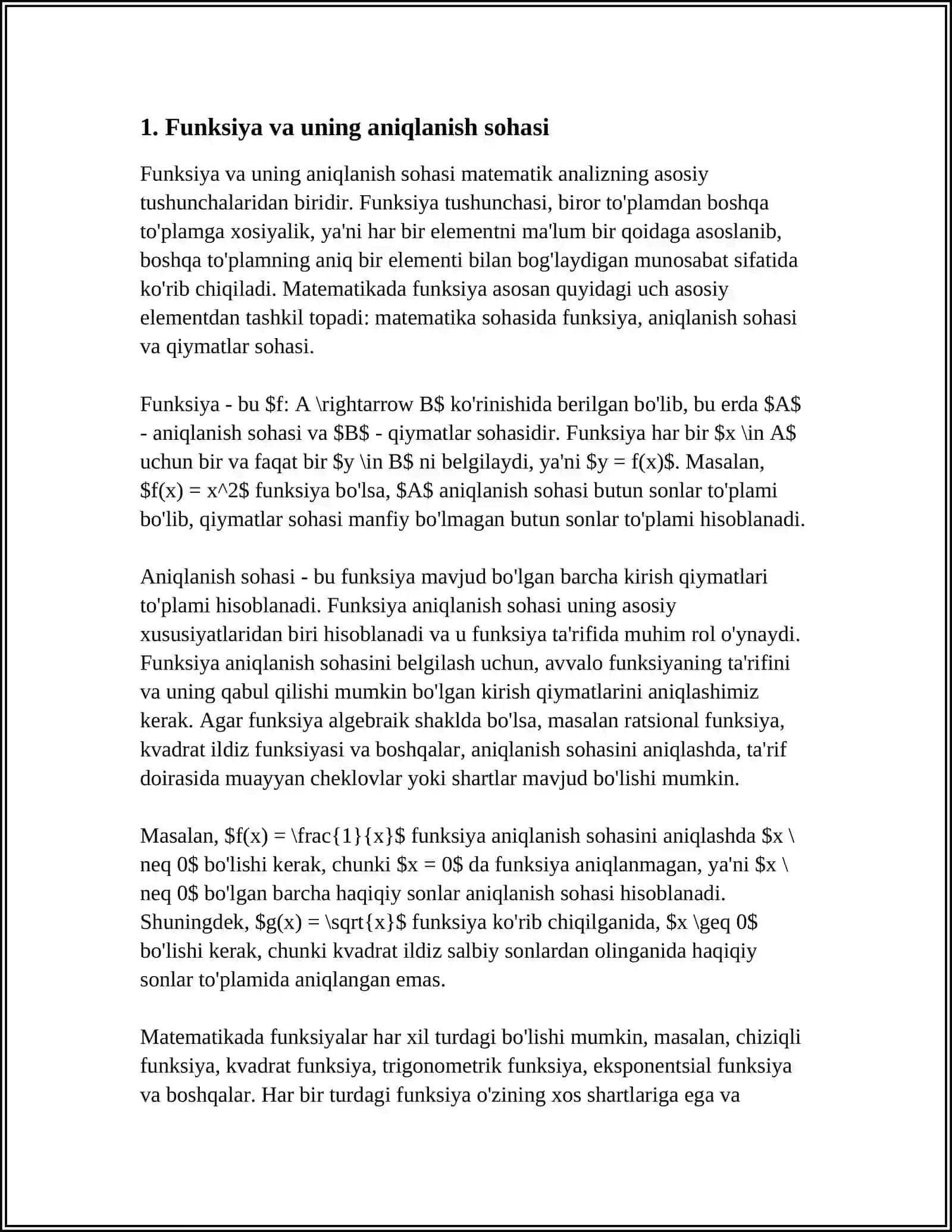 FUNKSIYANI TO'LA TEKSHIRISH 3