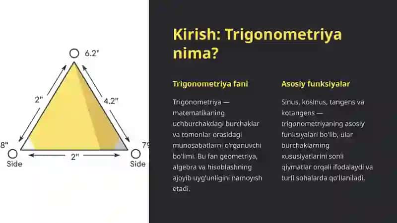 Burchakning sinusi, kosinusi, tangensi va kotangensi ta’riflari 1 3