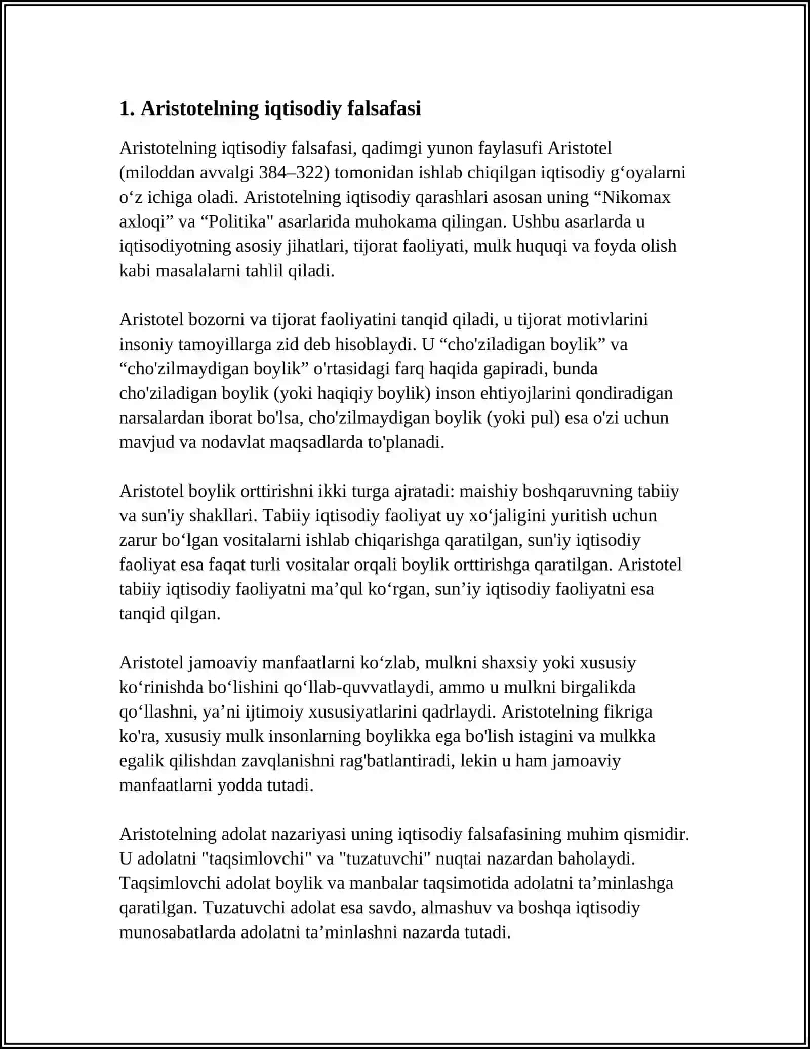 ARISTOTELNING IQTISODIY QARASHLARI 3