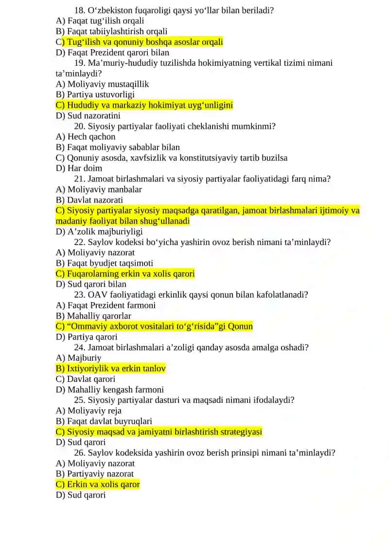 Konstitutsiyaviy huquq fanidan test 3