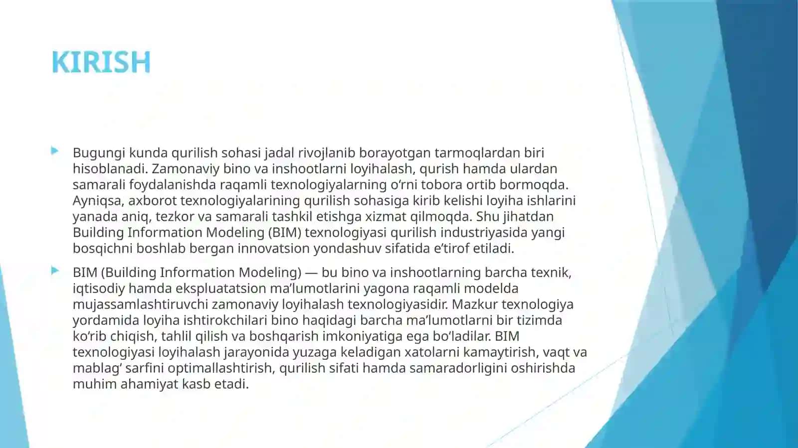 Loyihalash jarayonida BIM (Building Information Modeling) 3