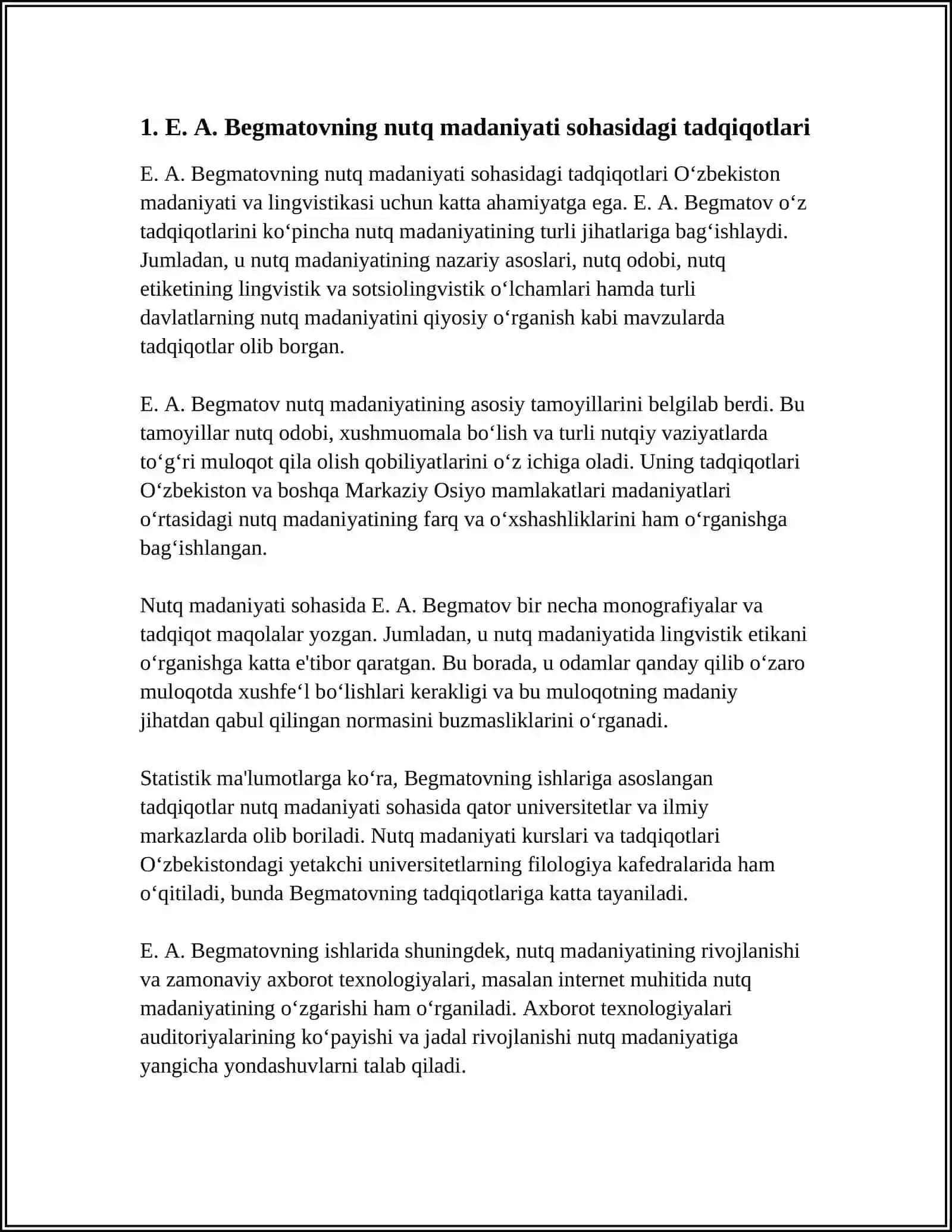 E. A. BEGMATOVNING HOZIRGI NUTQ MADANIYATI O'RGANISHDAGI XIZMATLARI 3