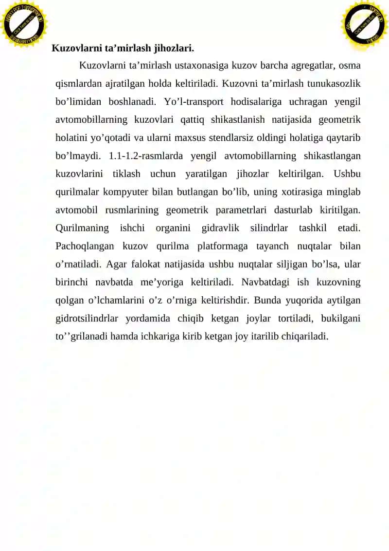 ZAMONAVIY AVTOMOBILLARNING KUZOV QISMIGA TXK 3