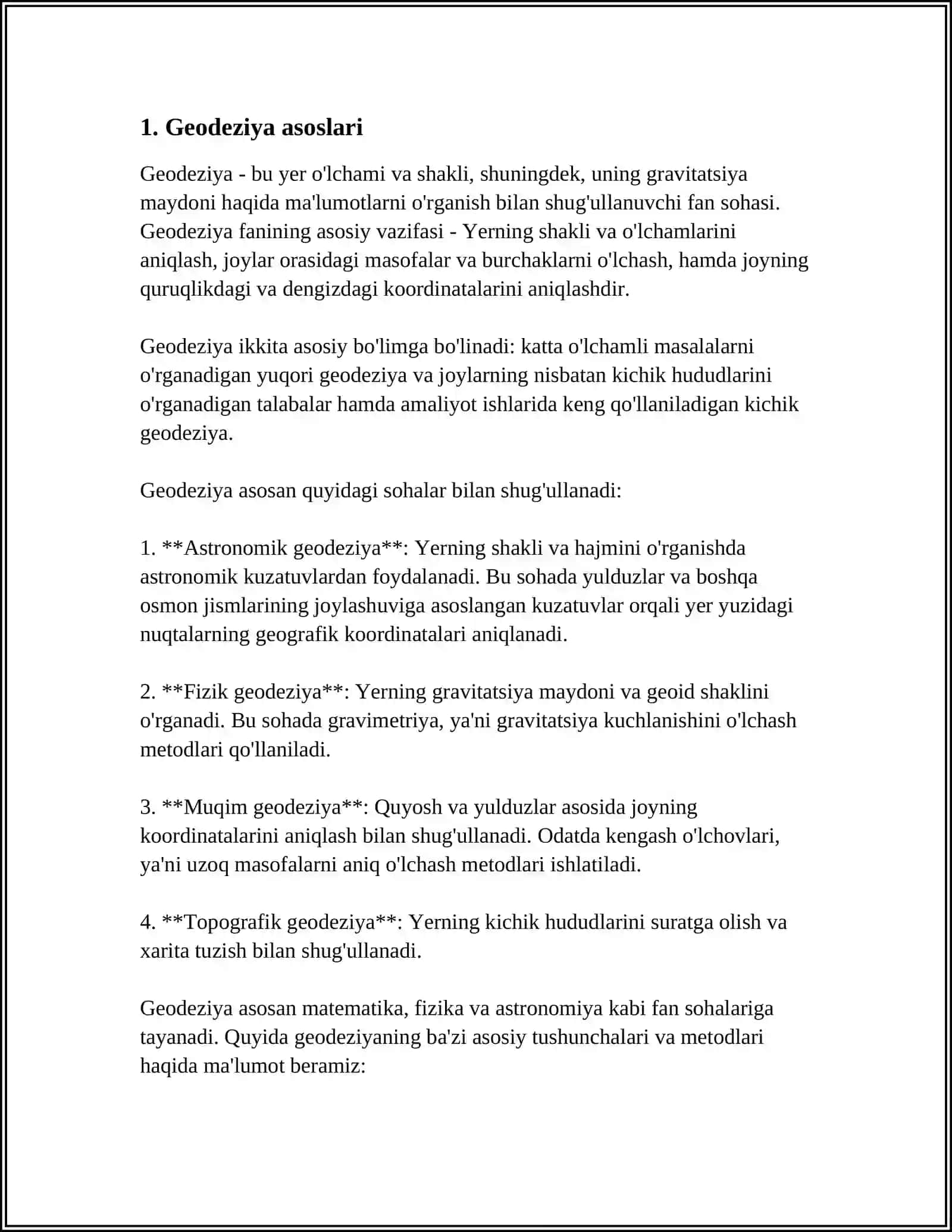 GEODEZIYA NOMENKLATURA BO'YICHA MASHQLAR BAJARISH 3