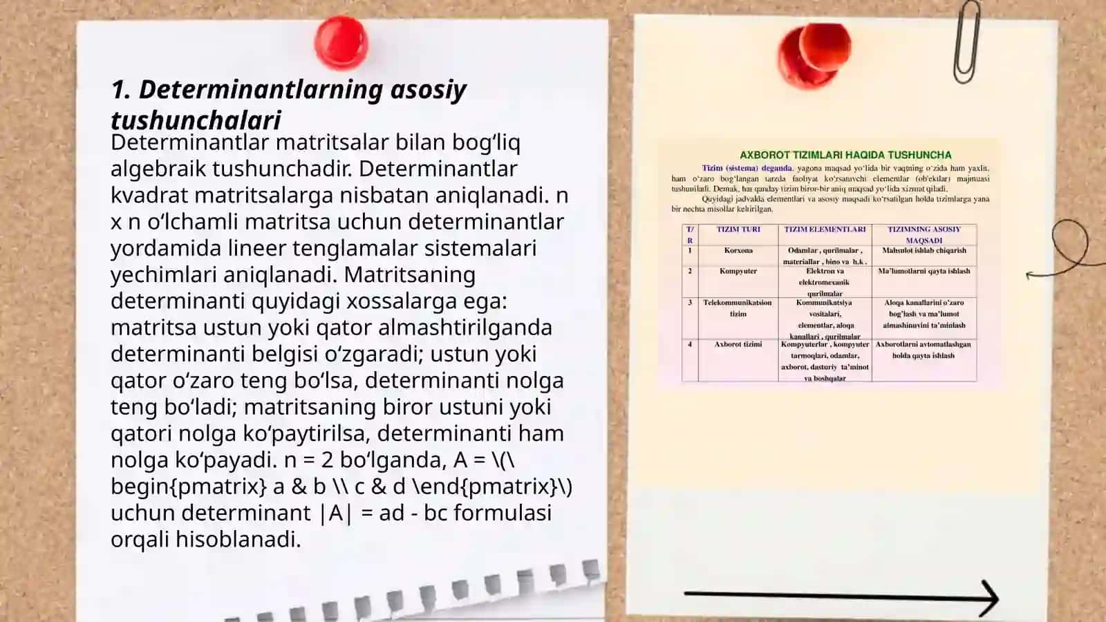 Dederminatlar nazariyasini aksiomatik qurulishi 3