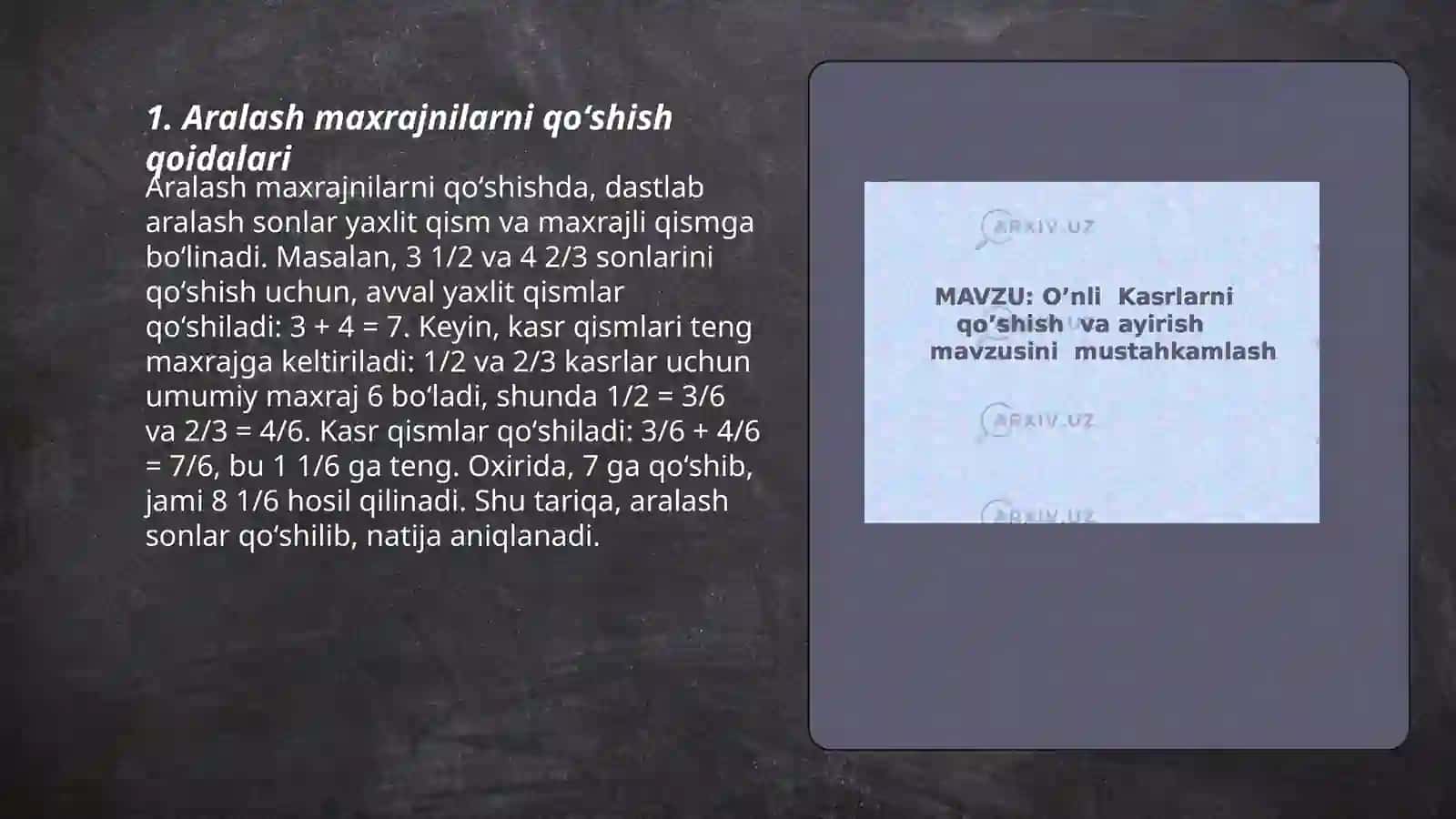 Aralash maxrajni qoʻshich va ayirish 3