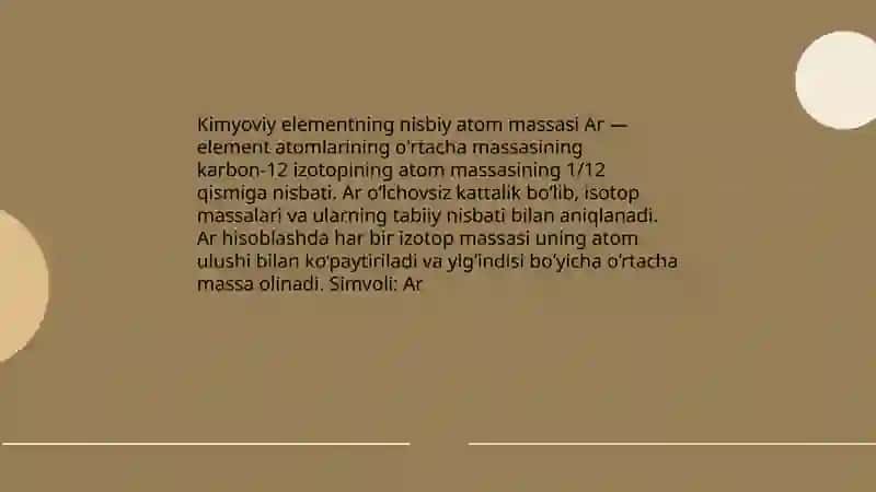 Kimyoviy elementning nisbiy atom massasi 3
