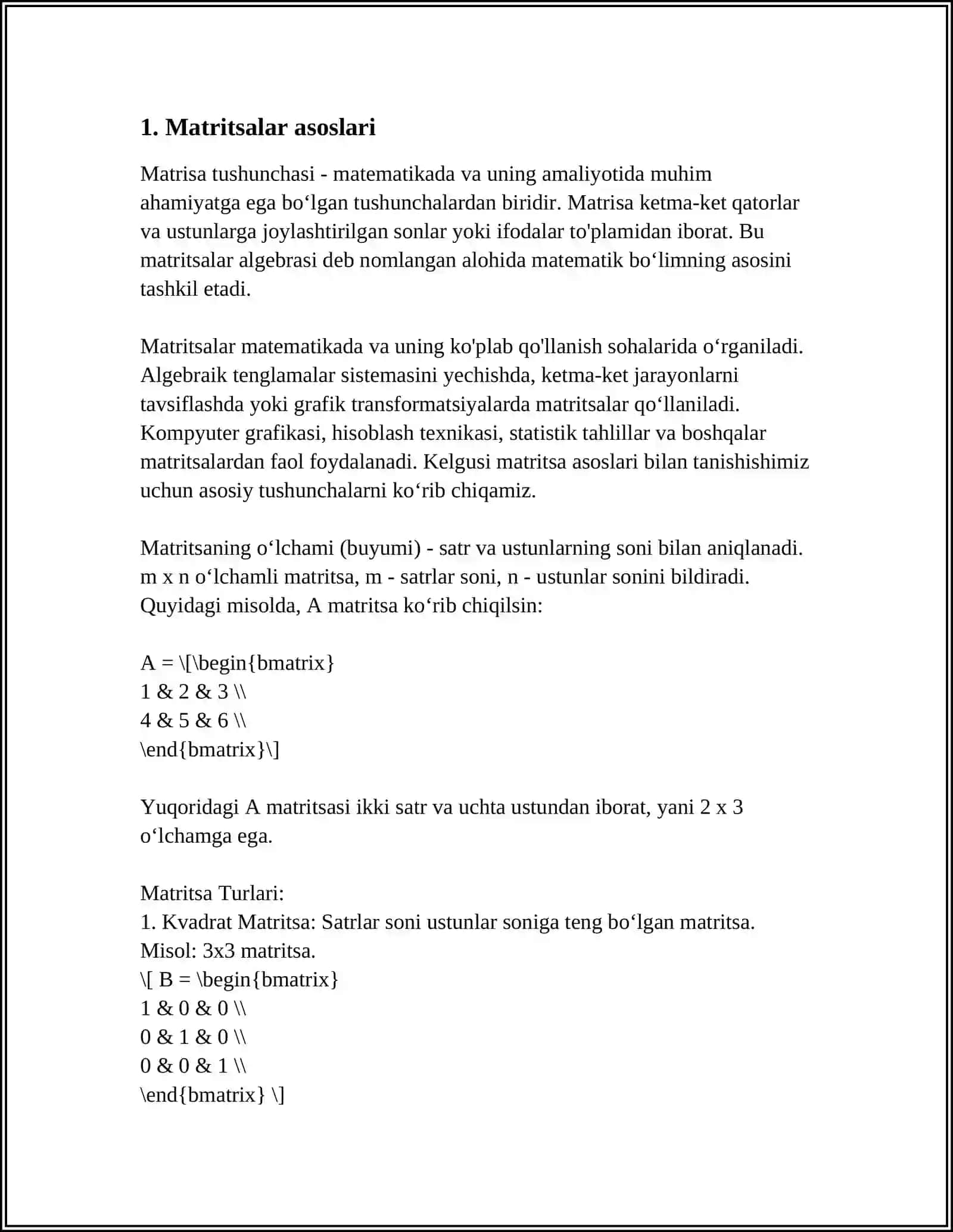 MATRITSALARNI TASHKIL ETISH 3