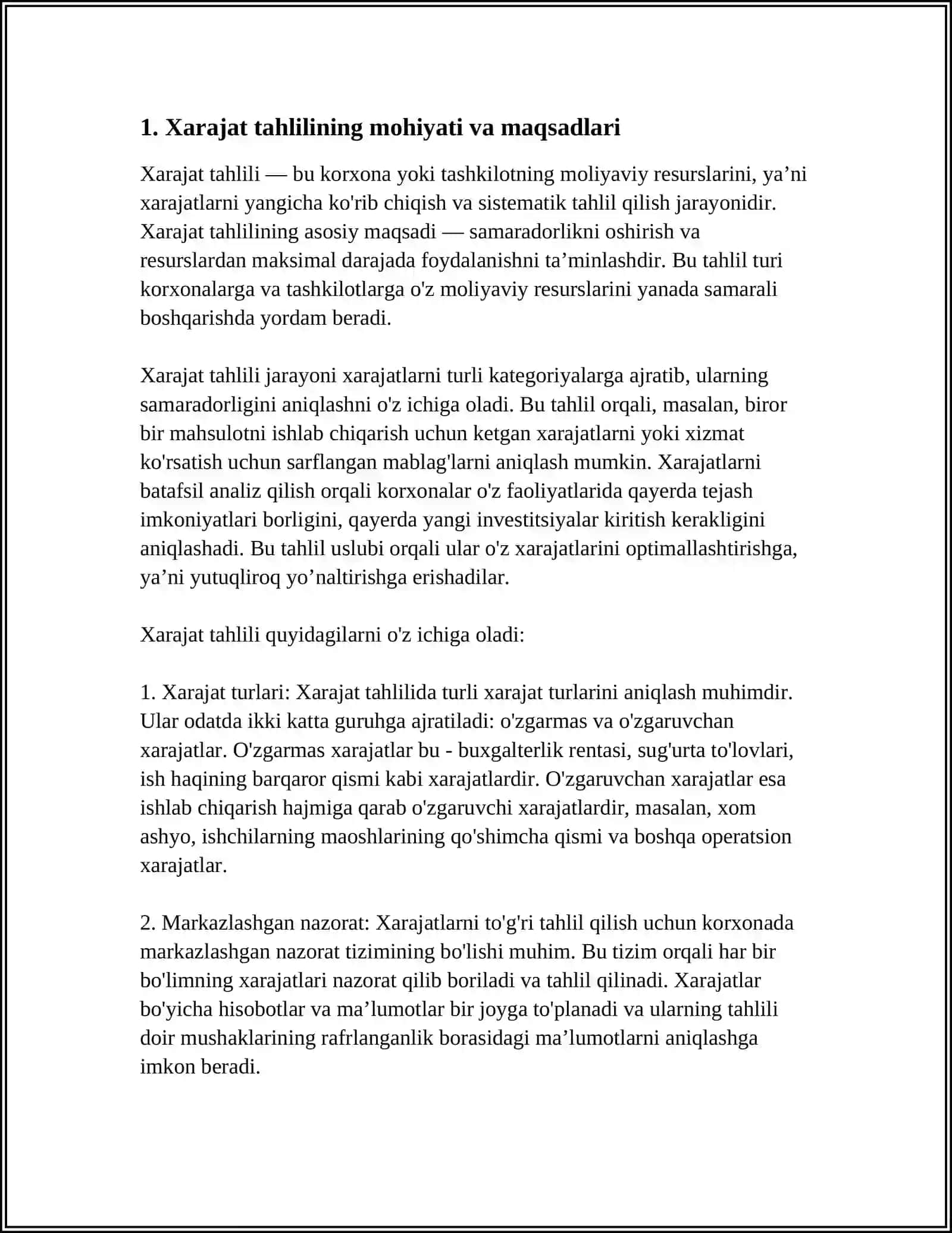 Xarajat Tahlili 3