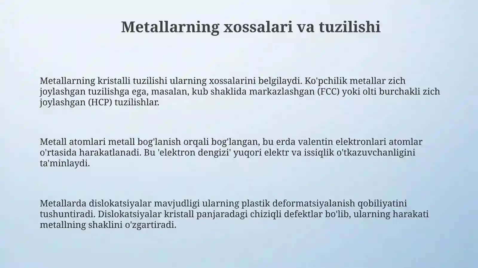 Metallar va ularning xossalari 3