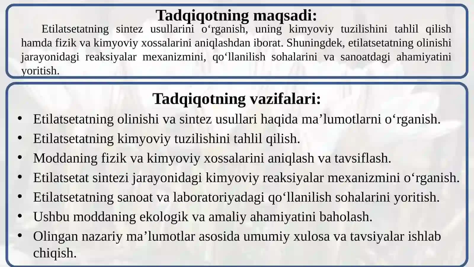Etilatsetat sintezi uning tuzilishi va xossalari 3