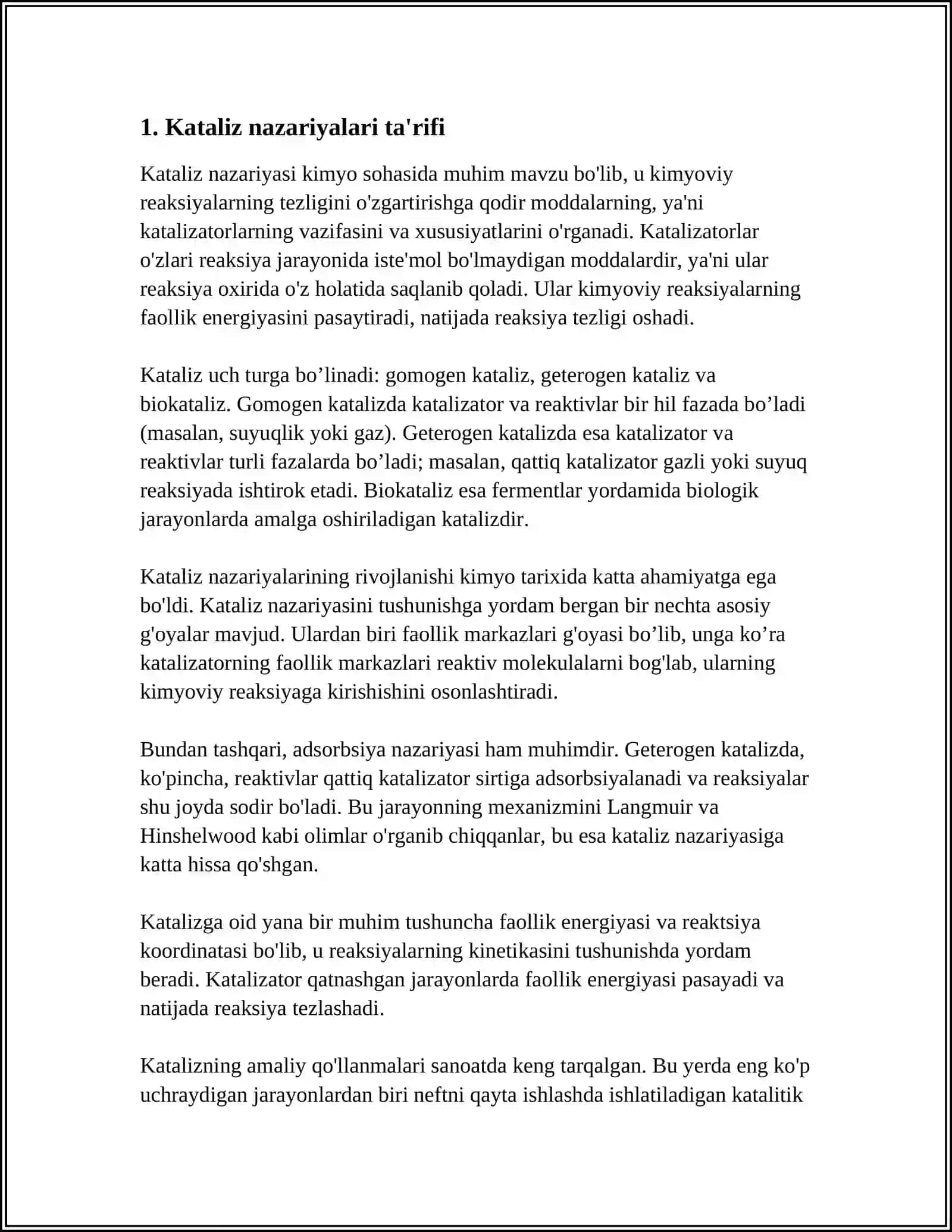 KATALIZ NAZARIYALARI. FERMENTATIV KATALIZ 3