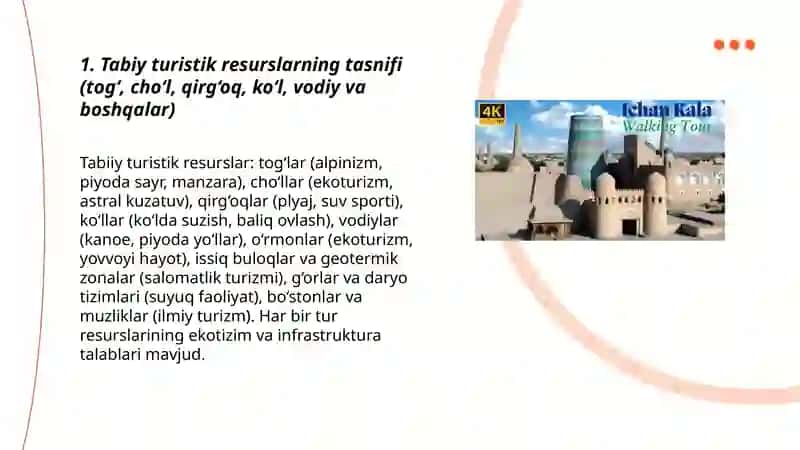 Mintaqalarning turistik resurlari tasnifi 3