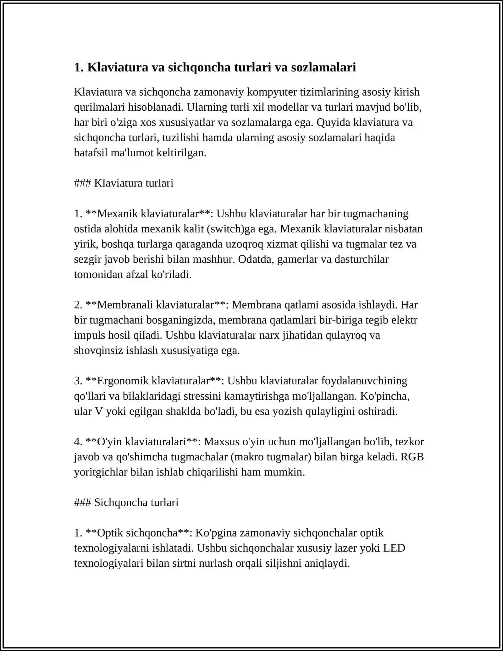 Mavzu: KOMPYUTER QO'SHIMCHA QURILMALARI 3