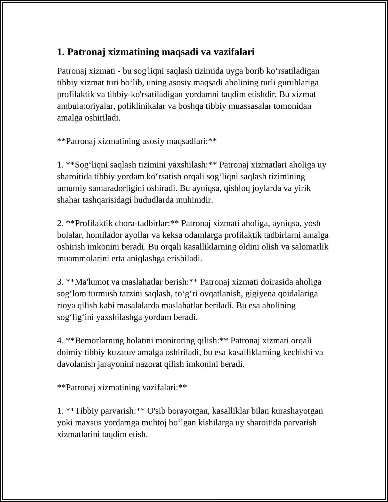 PATRONAJ XIZMATINI UNIVERSAL PROGRESSIV. PATRONAJ XIZMATI FAOLIYATI 3