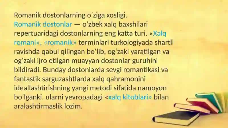 Romanik dostonlarning o‘ziga xosligi 3