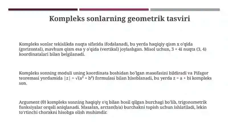 Kompleks sonlarning geometrik tasviri 3