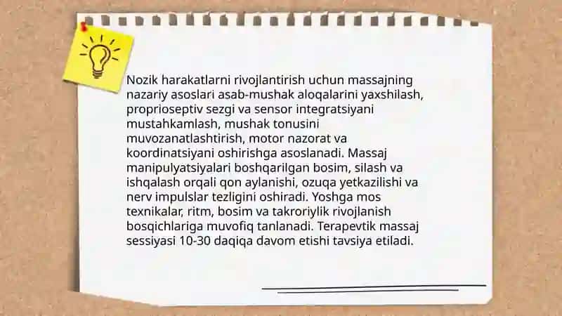 Nozik xarakatlarini rivojlantirish massaji 3