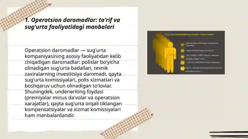 Sug'urta faoliyatida operatsion va operatsion bo'lmagan daromadlar farqi nimada? 3