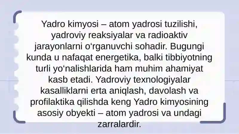 Yadro kimyosing tibbiyotdagi o’rni 3