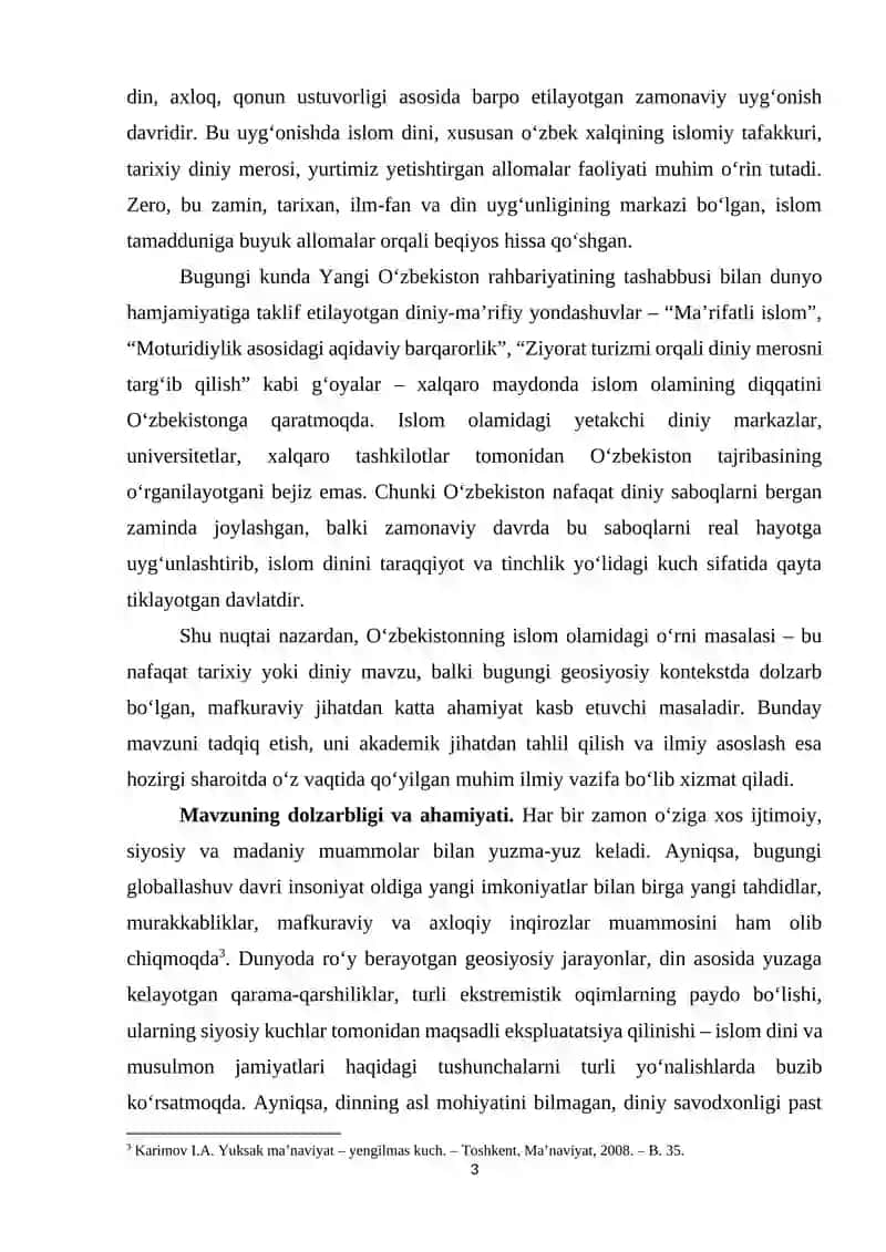 YANGI O’ZBEKISTONNING ISLOM OLAMIDAGI O’RNI 3