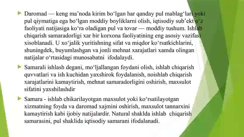 Korxona faoliyati moliyaviy natijalari. 3