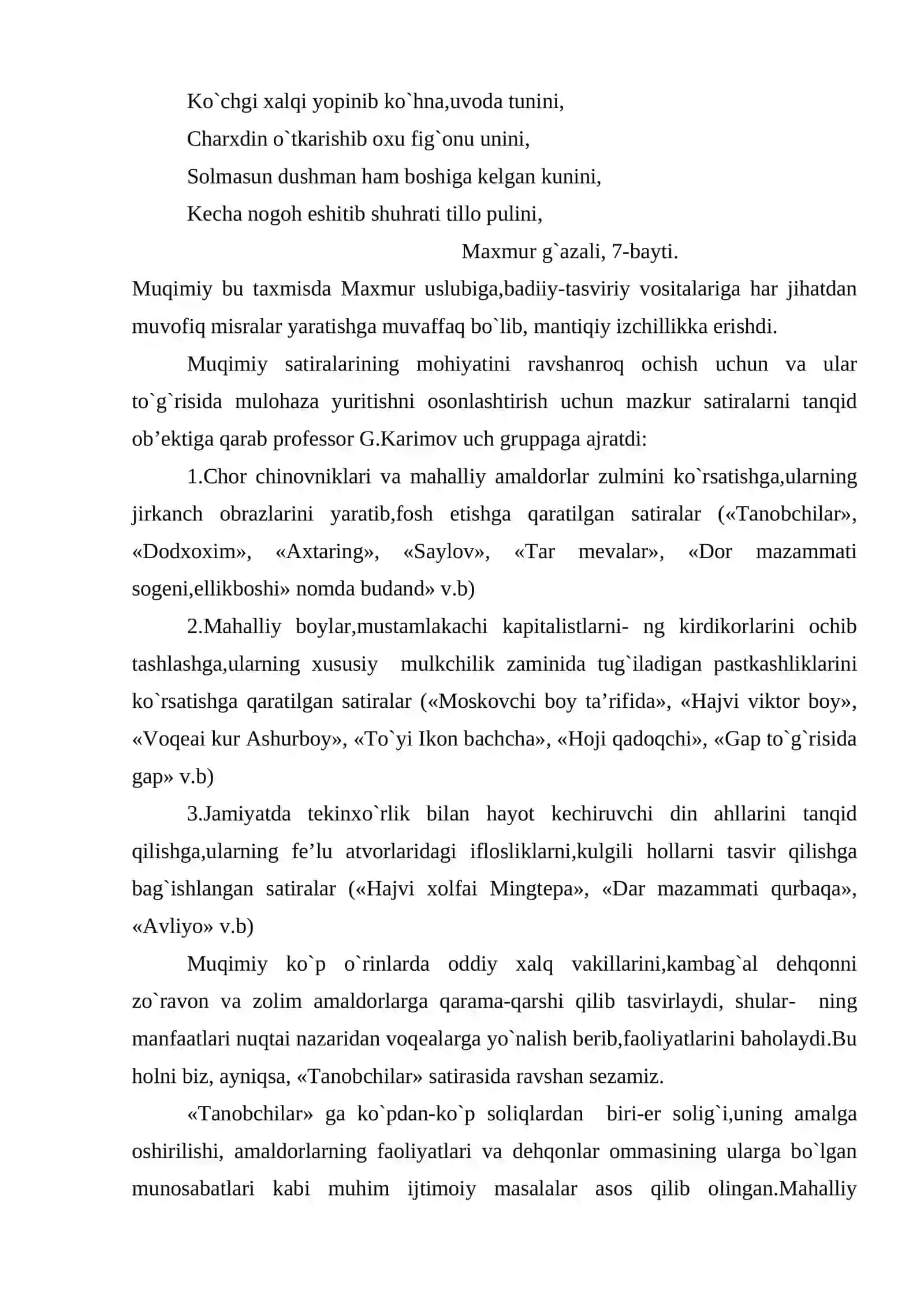 Muqimiy hajviyoti. Satira va yumor 3