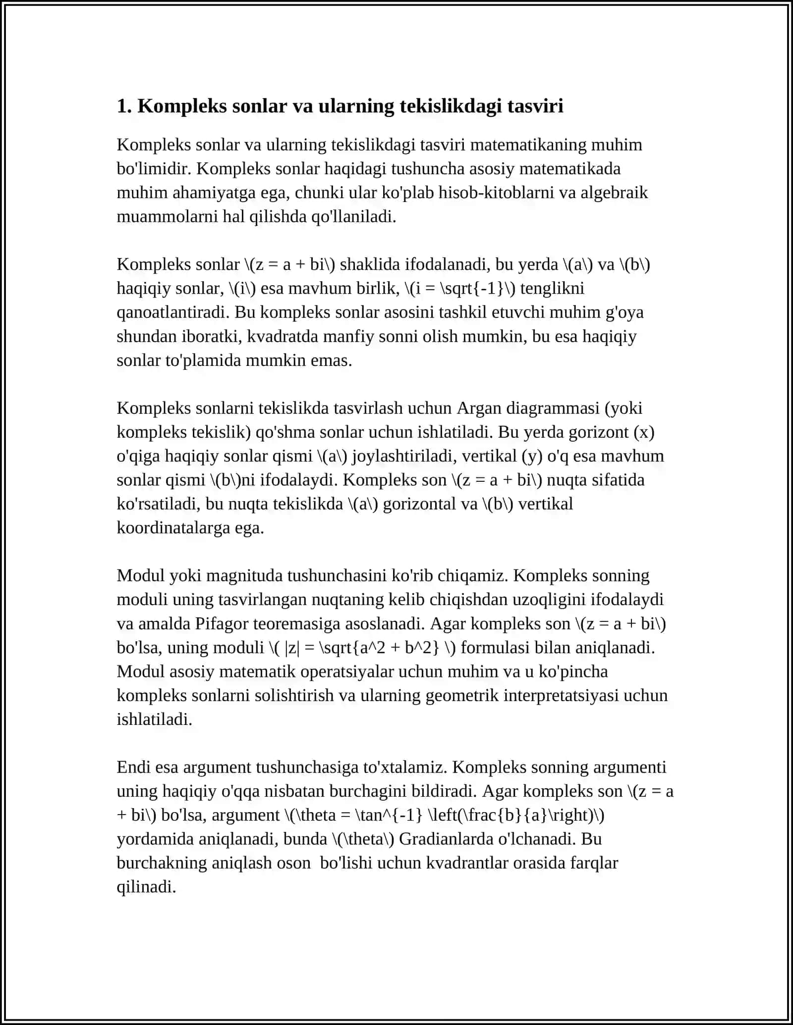 KOMPLEKS TEKISLIK. KOMPLEX TEKISLIKDA CHIZIQLAR VA SOHALAR 3