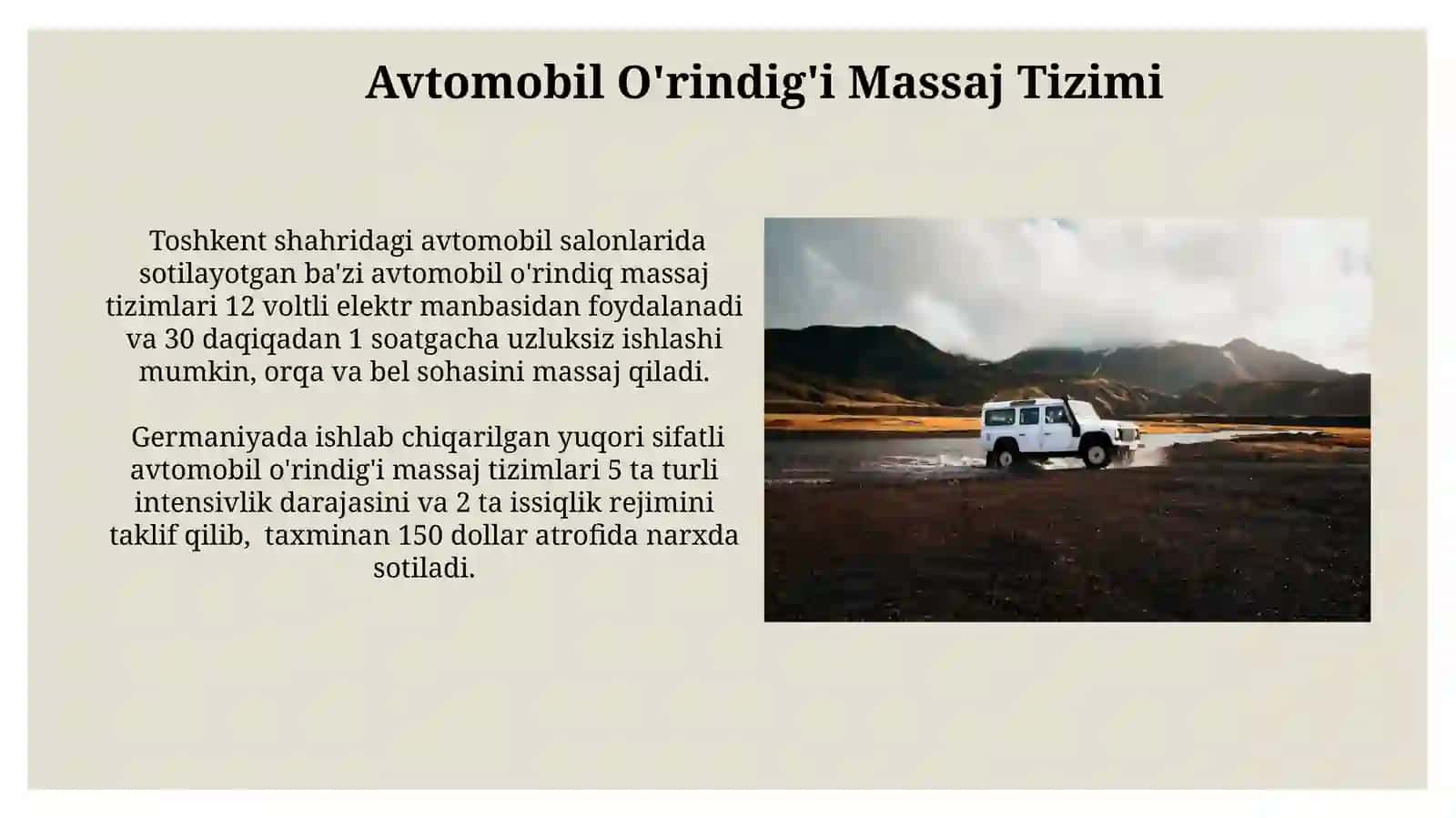Avtomobil O'rindig'i Massaj Tizimi 3