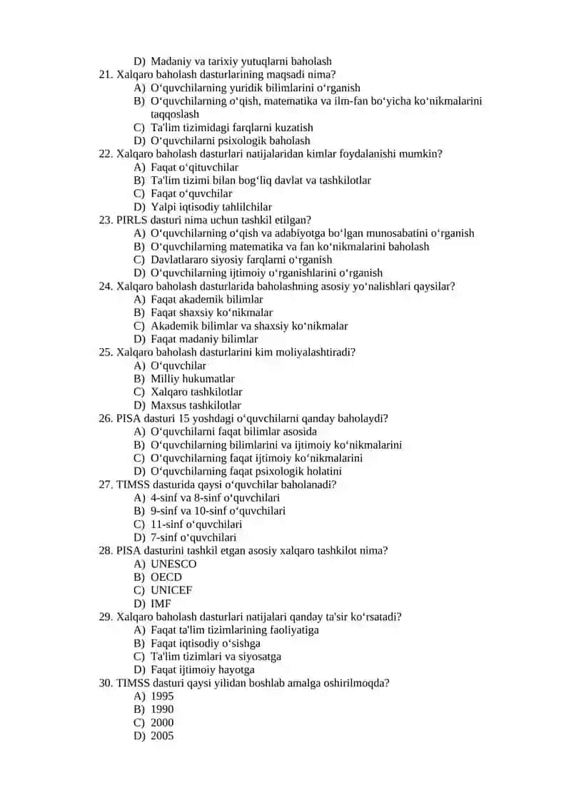 XALQARO BAHOLASH FANIDAN TEST SAVOLLARI JAVOBLARI BILAN 3