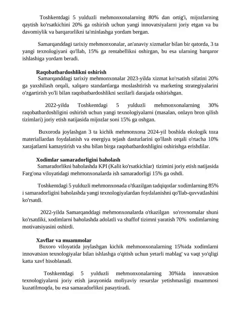 Mehmonxona xòjaligida innovatsion faoliyat samaradorligini baholash 3