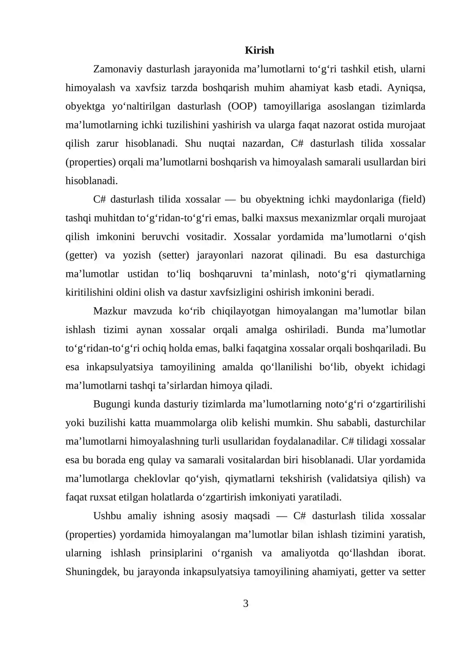 C# da xossalar (properties) va inkapsulyatsiya asoslari 3