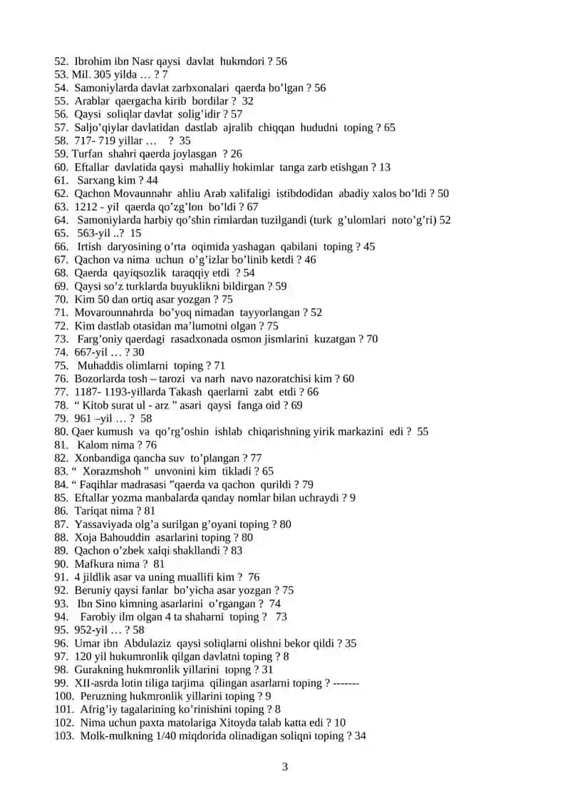 7-sinf O’zbekiston tarixidan savollar 3