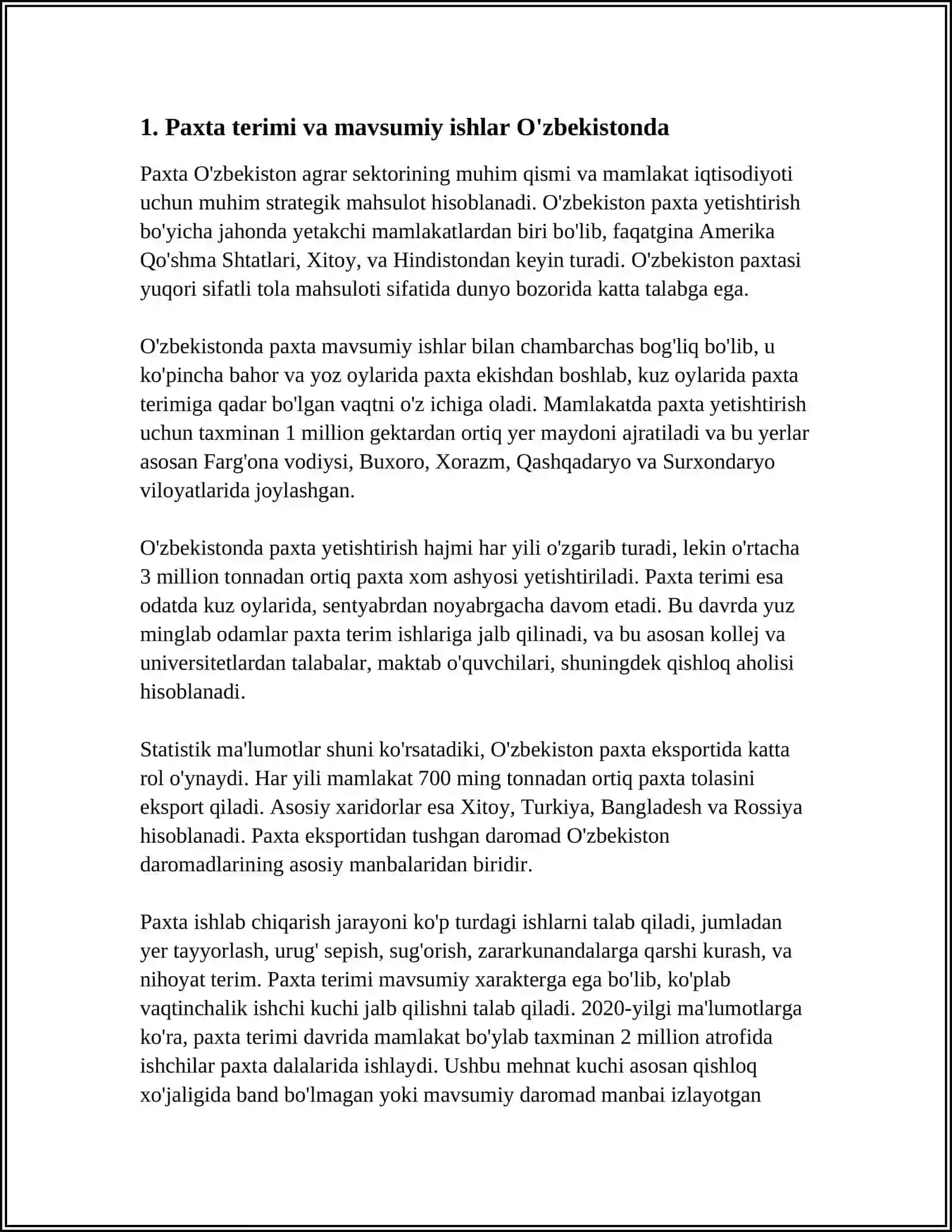 PAXTA ISHI O'ZBEK ISHI 3