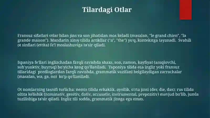 Turli tillarda soʻz turkumlari 3
