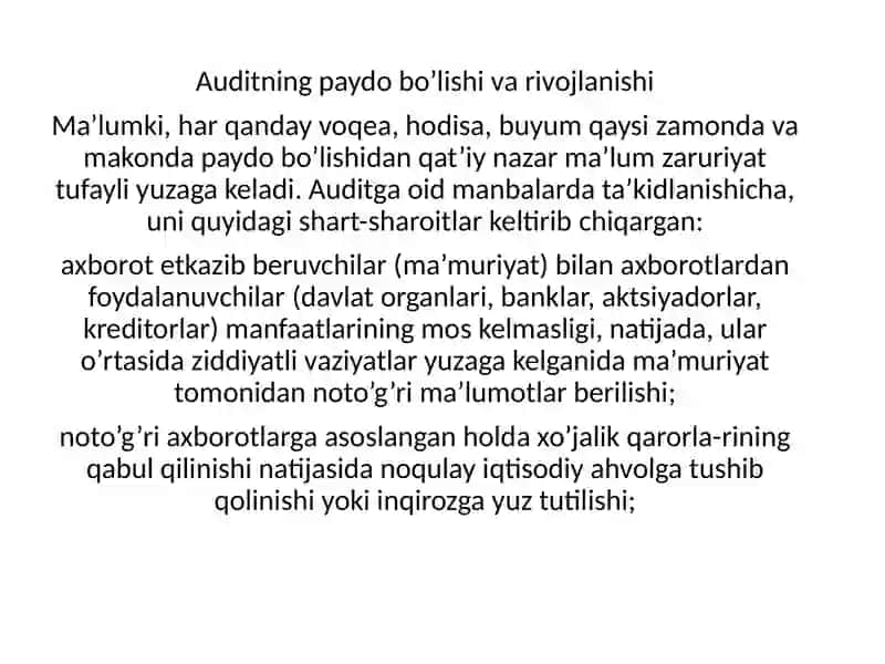 Auditning mohiyati,uning maqsadi va vazifalari 3