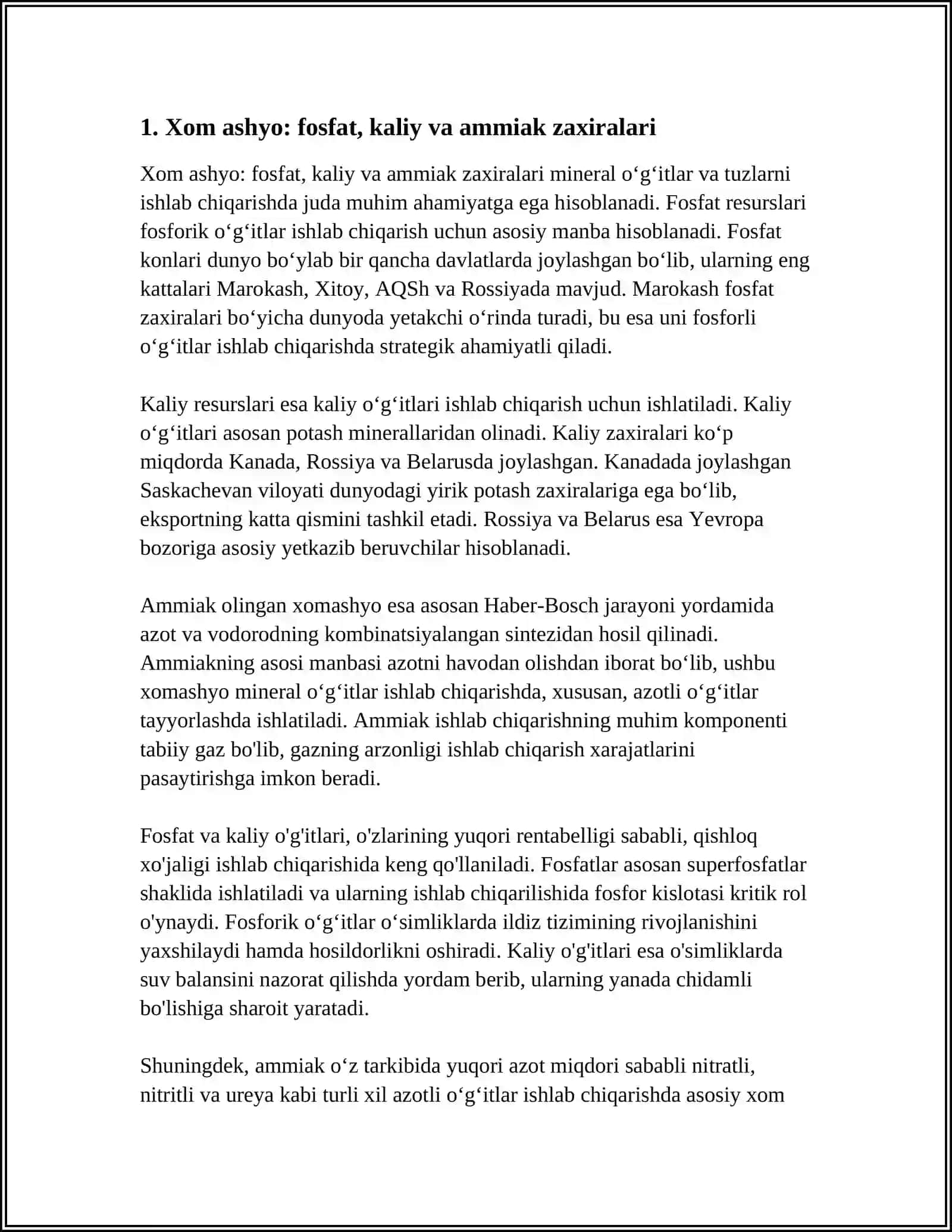 Xom ashyo: fosfat, kaliy va ammiak zaxiralari 3