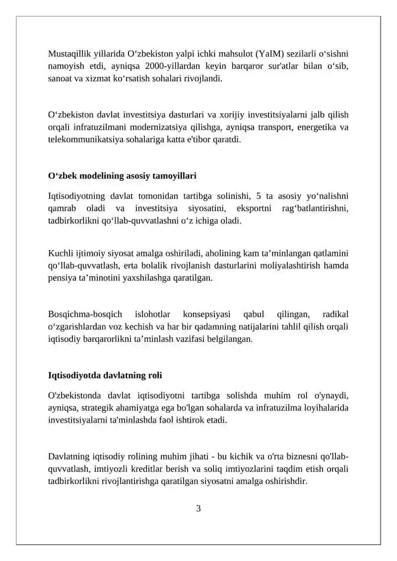Oʻzbekiston taraqqiyot modeli va uning xususiyatlari 3