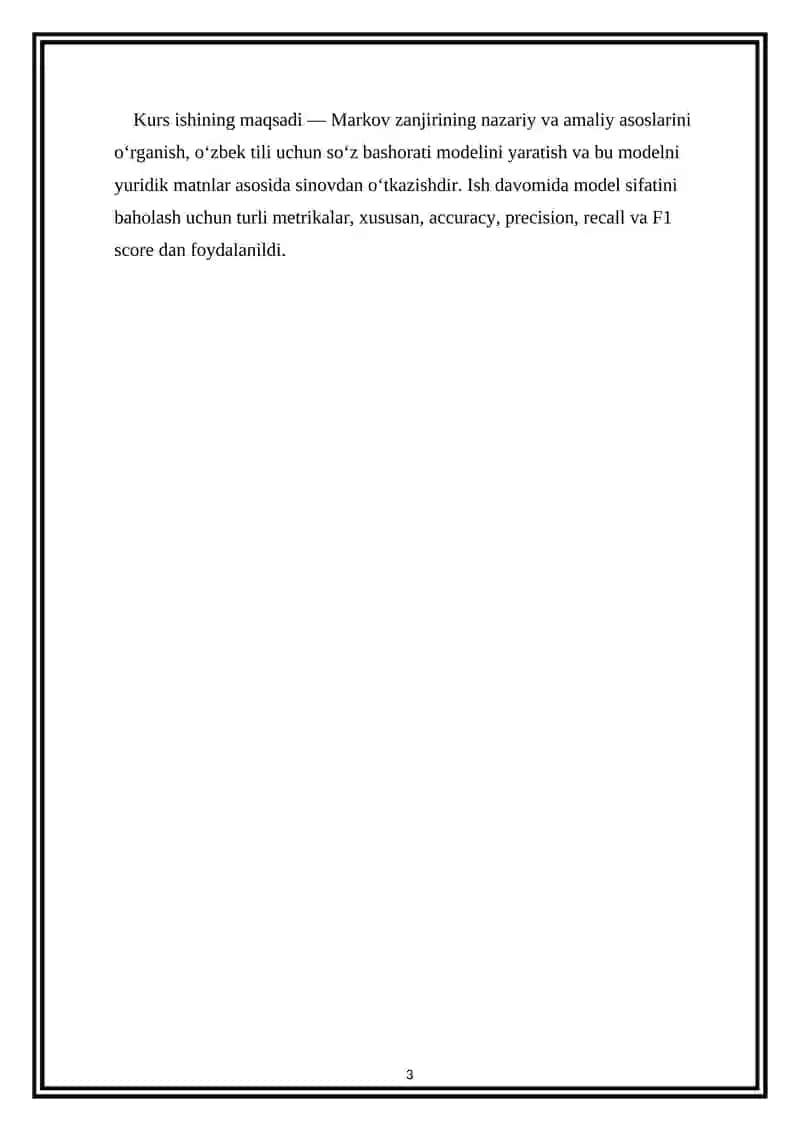Markov zanjiri asosida so‘z bashorati modeli 3