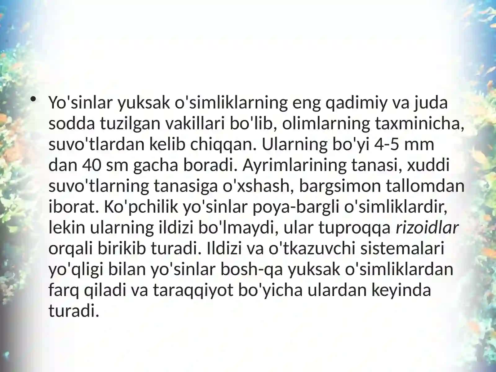 6-sinf Botanika Yo'sinilar bo'limi 3