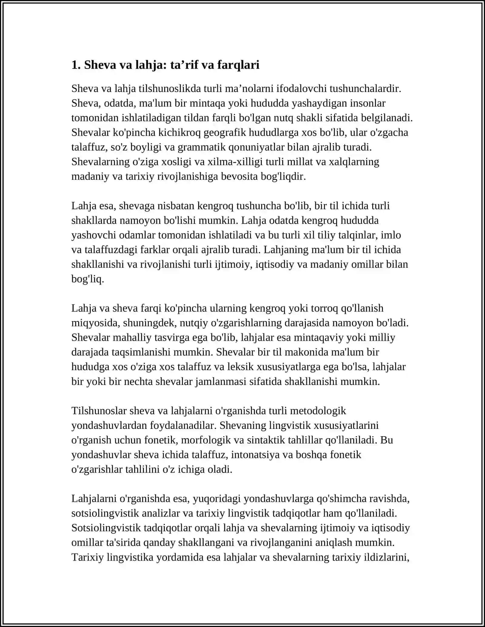 SHEVA, DIALEKTAL, LAHJALARNING XUSUSIYATLARI, ULARNI O'RGANISH METODLARI 3