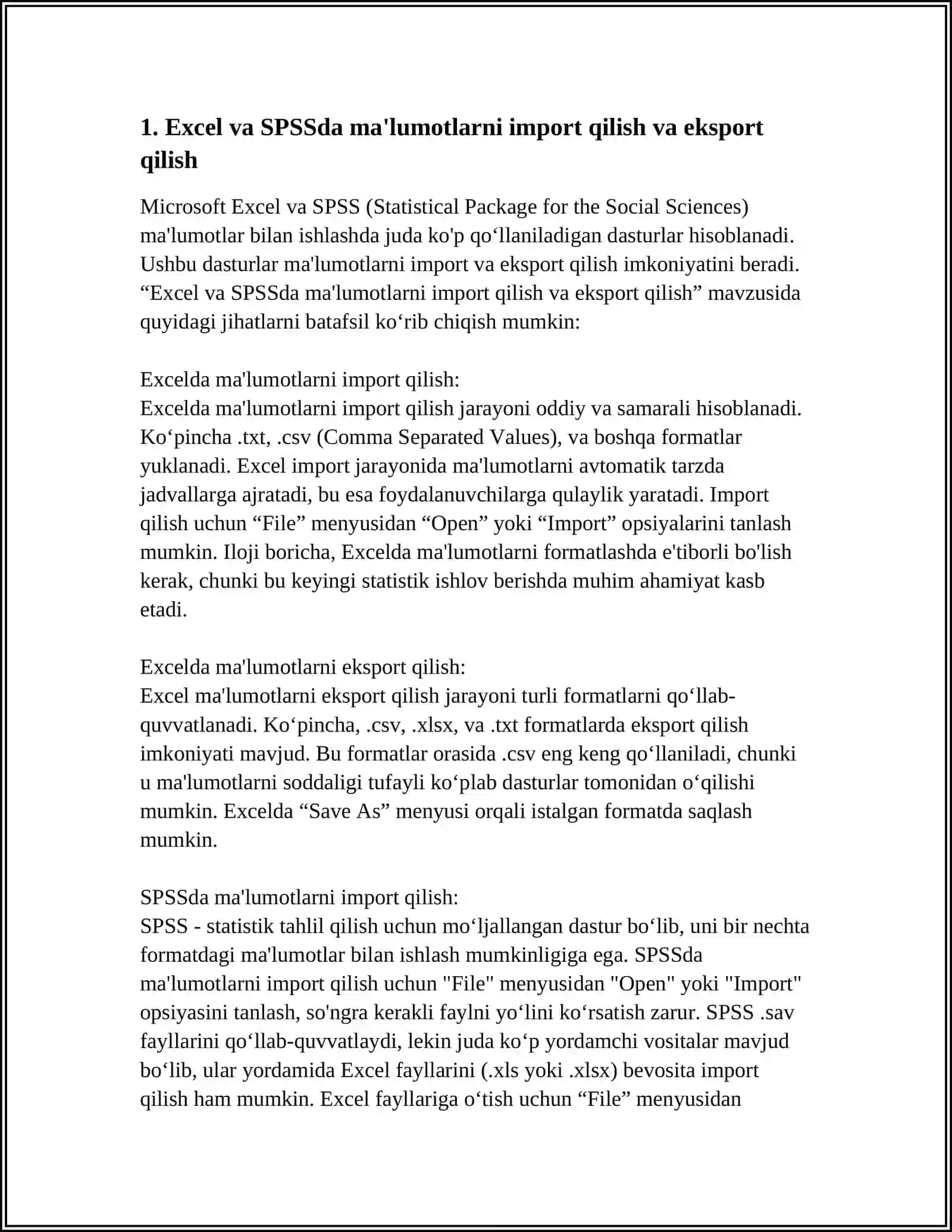 EXCEL SPSS KOMPUTER DASTURLARIDA MA'LUMOTLARNI TASHKIL QILISH 3