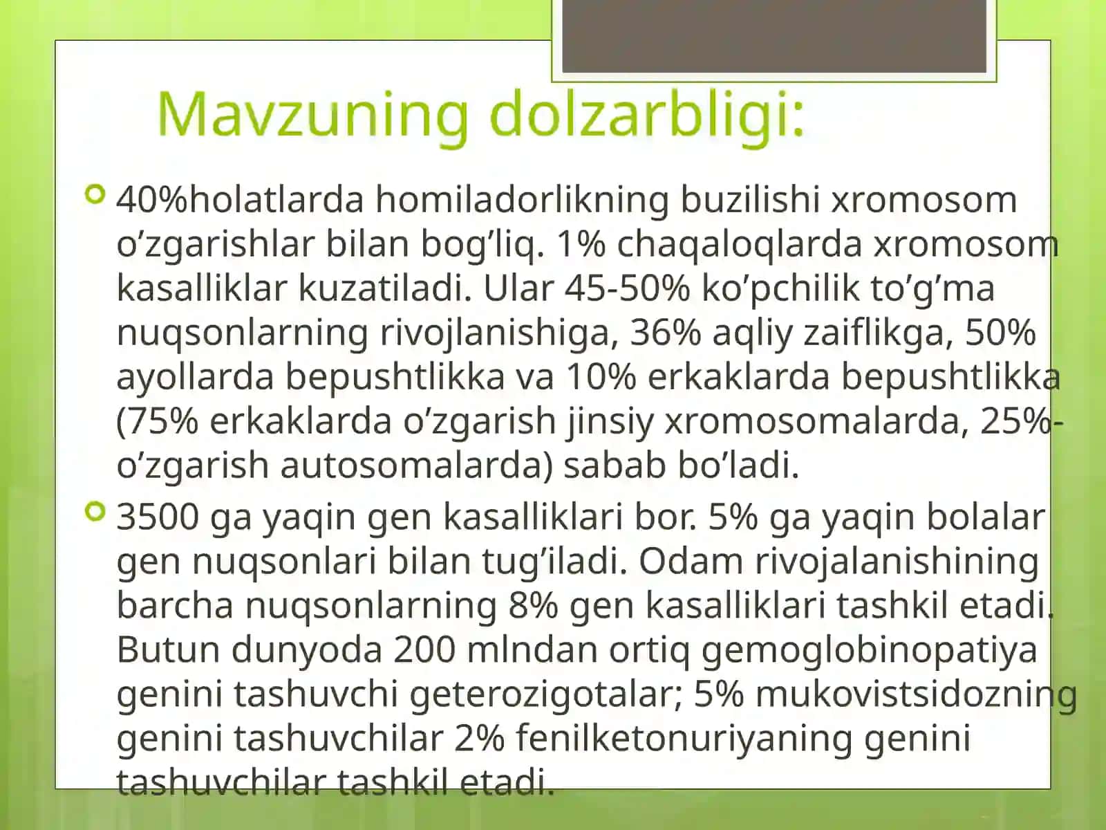 Irsiy kasalliklar. Tibbiy genetik maslahat 3