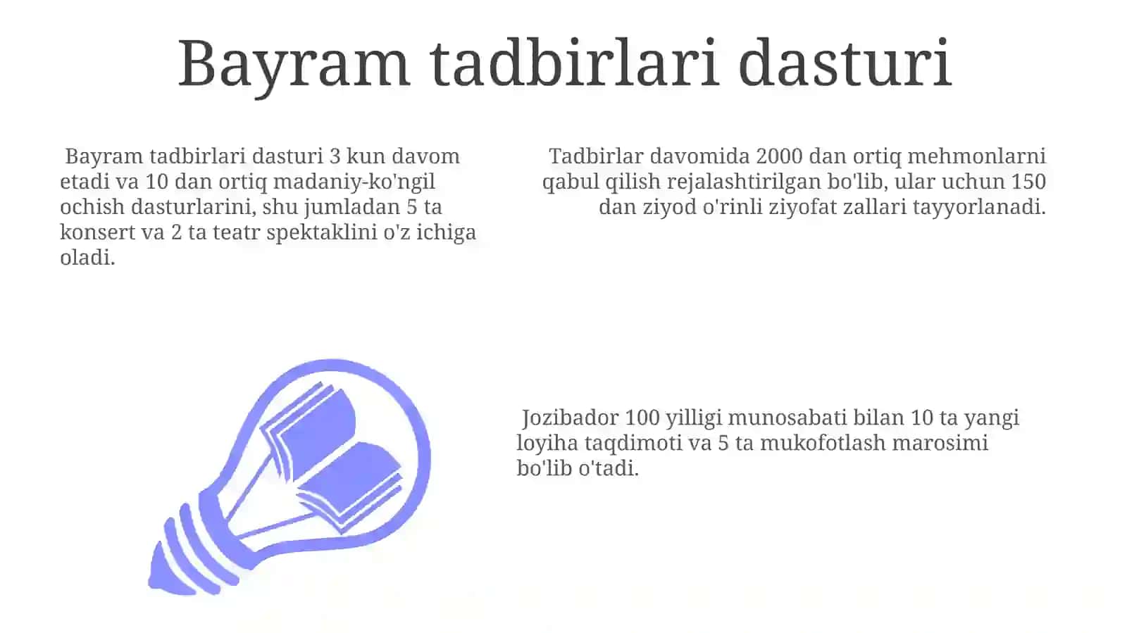 Jozibadorning 100 yilligi tarixi 3